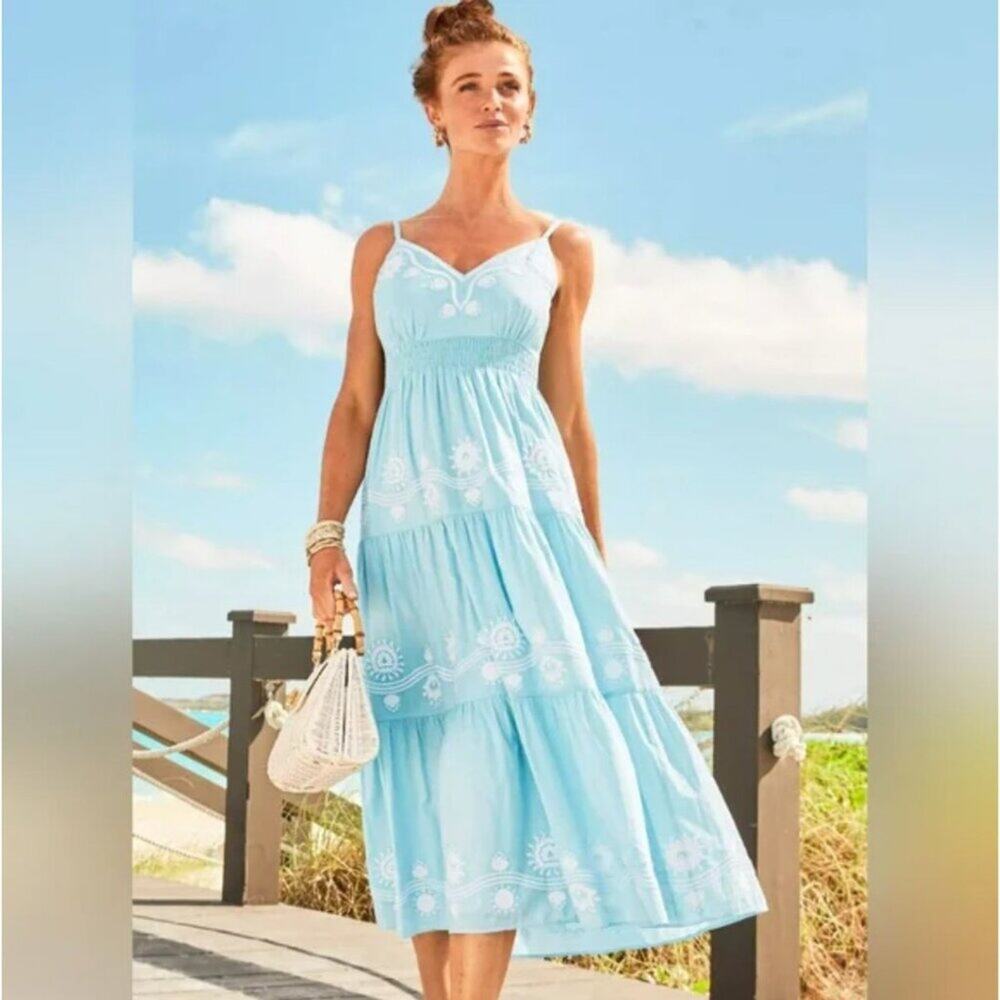 Lilly Pulitzer NWOT Aviry Embroidered Midi Dress Hydra Blue Women's Size 2